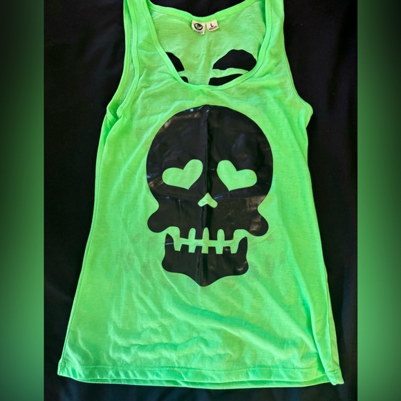 Legaci Neon Green Cutout Skull Back Tank Top With Black Skull Front - Picture 3 of 5